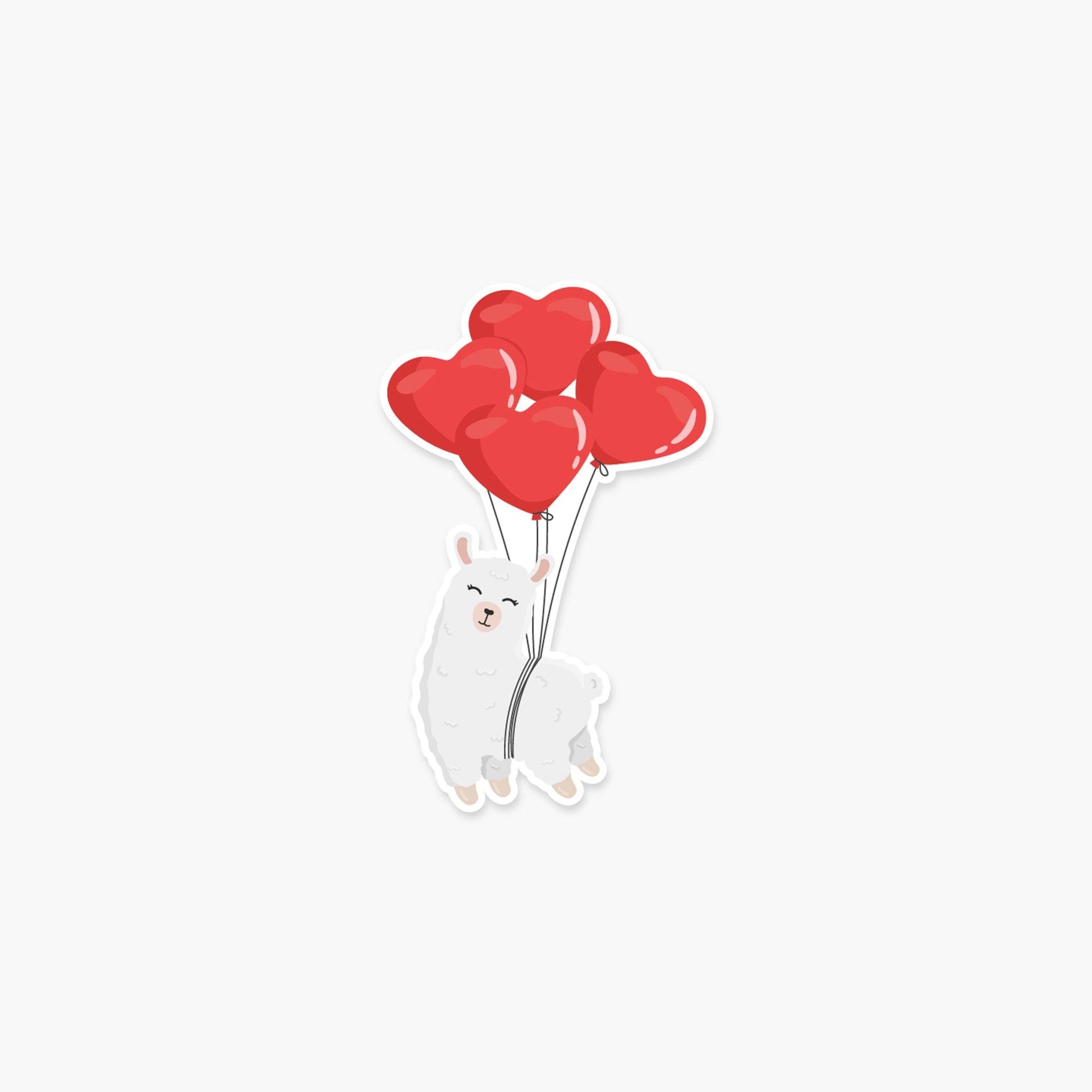 Llama with red heart shaped balloons 3.25 x 2 in - Valentine's Day Sticker - Footnotes Paper