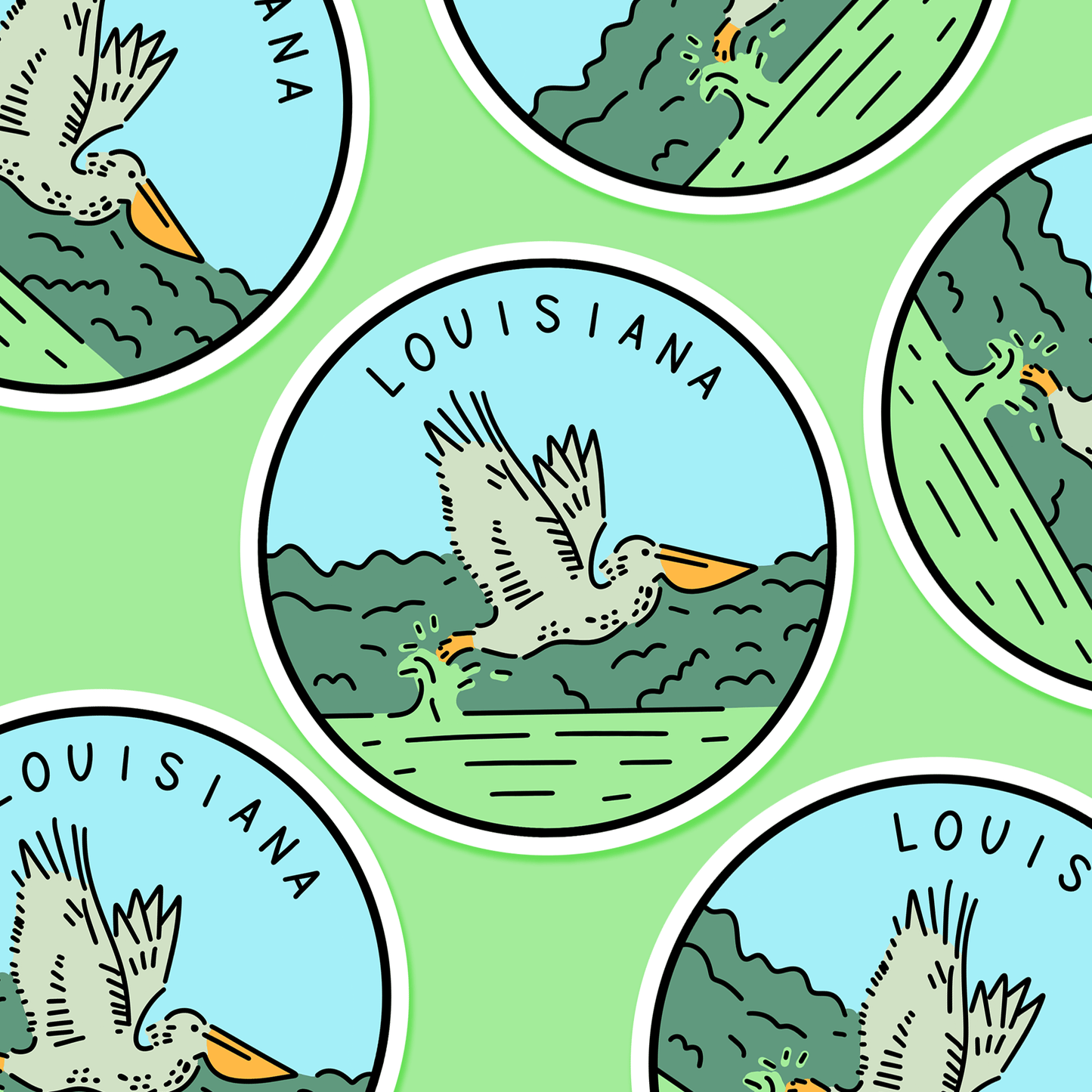 Louisiana Illustrated US State 3 x 3 in - Travel Sticker - Footnotes Paper