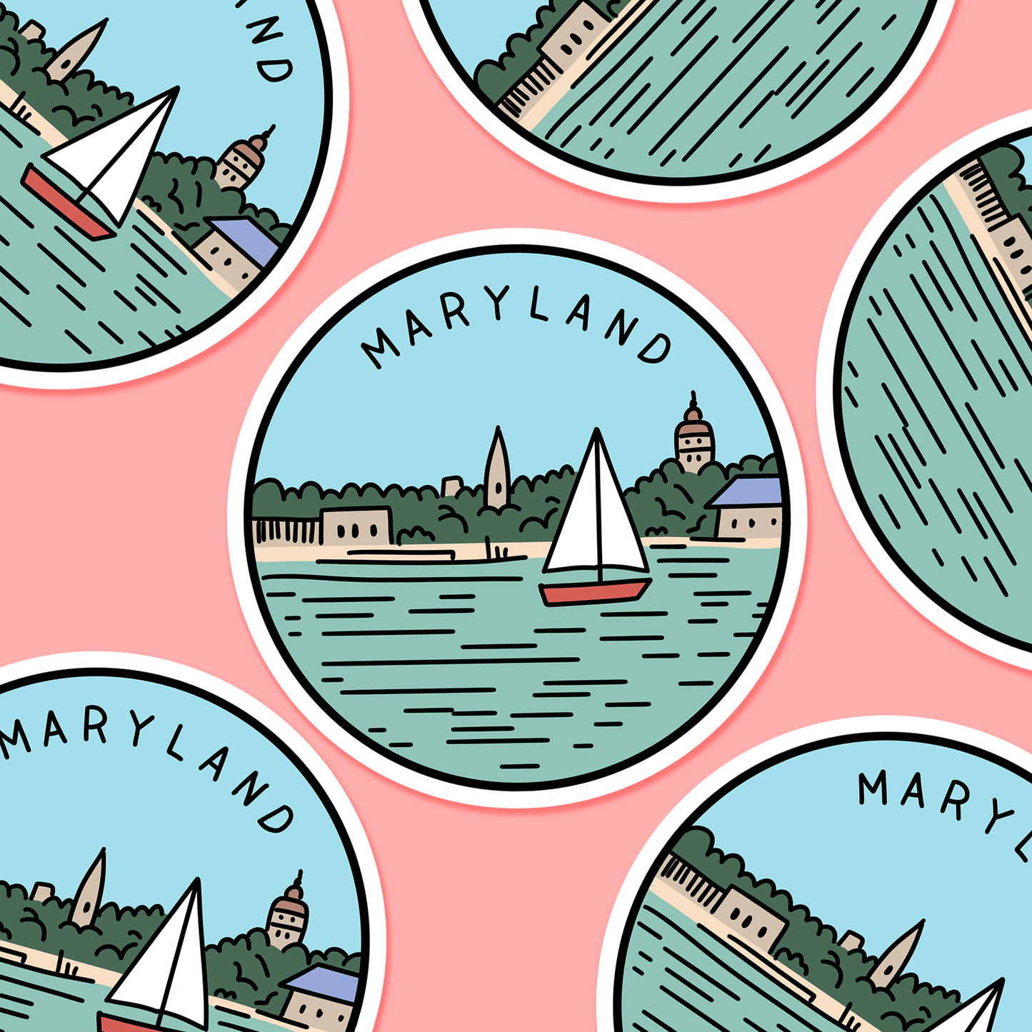 Maryland Illustrated US State 3 x 3 in - Travel Sticker - Footnotes Paper