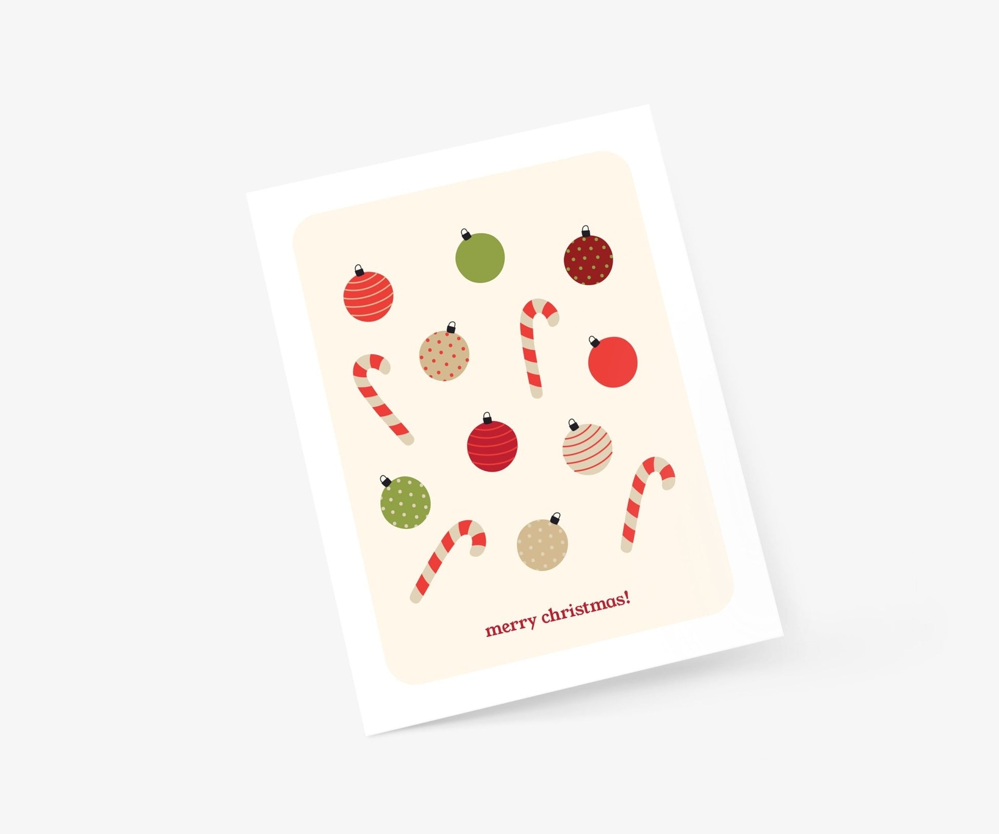 Merry Christmas Ornaments and Candy Cane Christmas Greeting Card - Footnotes Paper