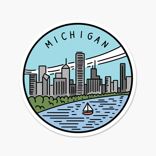 Michigan Illustrated US State 3 x 3 in - Travel Sticker - Footnotes Paper