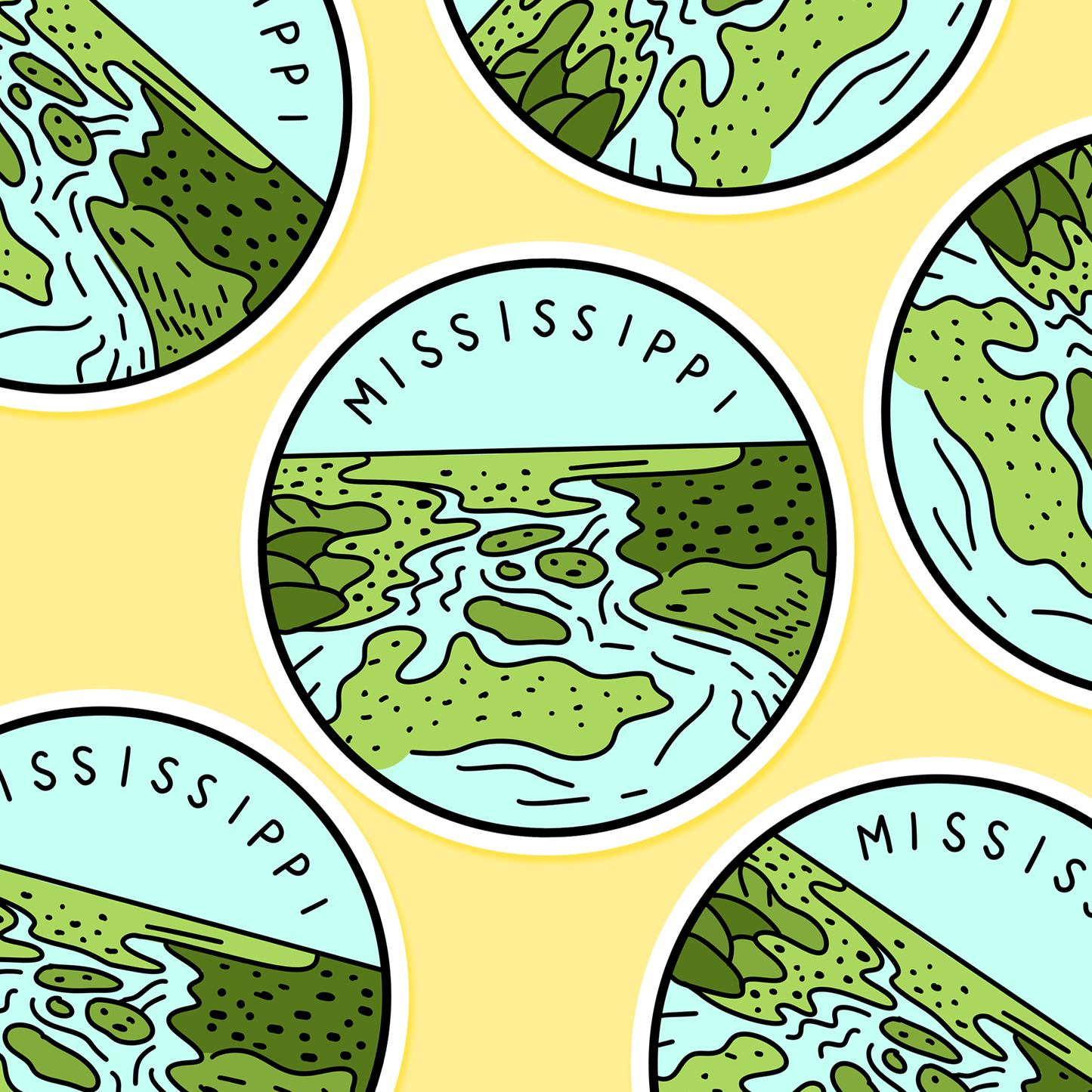Mississippi Illustrated US State 3 x 3 in - Travel Sticker - Footnotes Paper