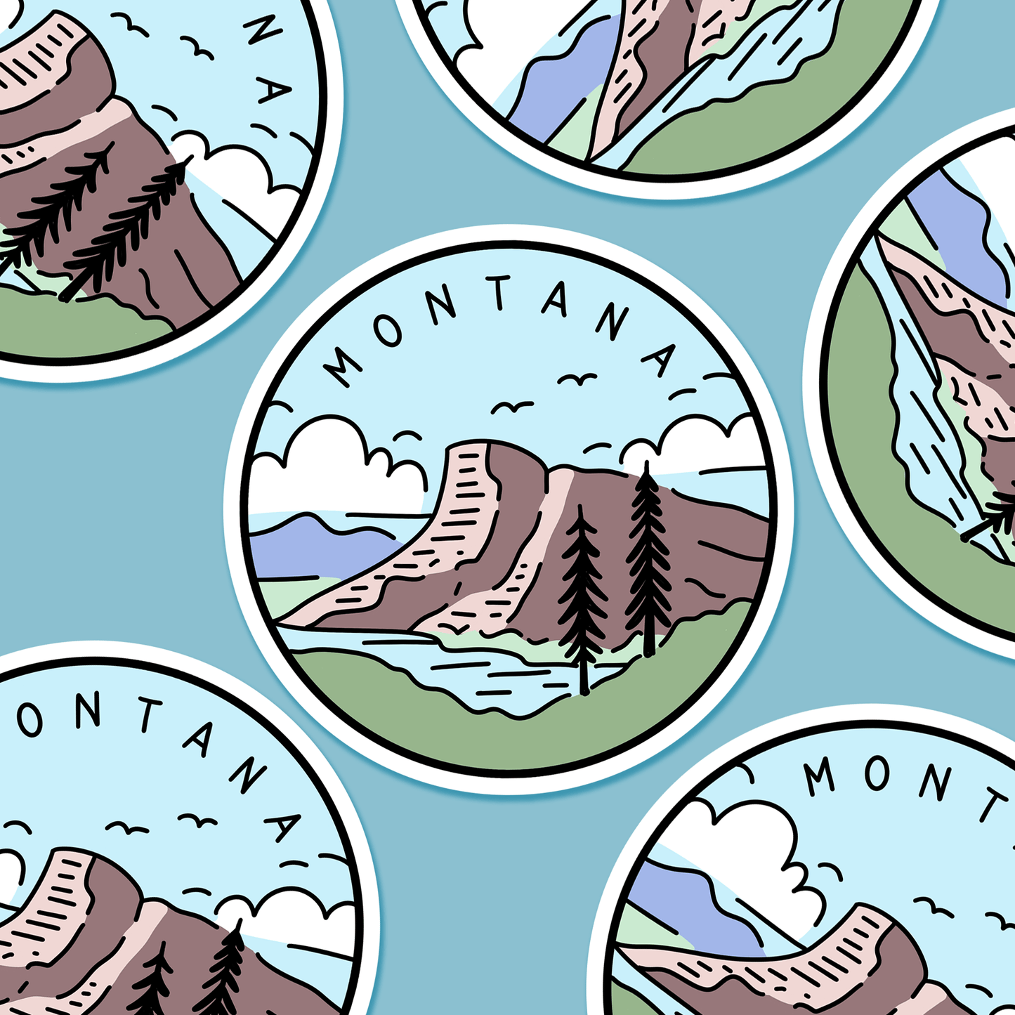 Montana Illustrated US State 3 x 3 in - Travel Sticker - Footnotes Paper