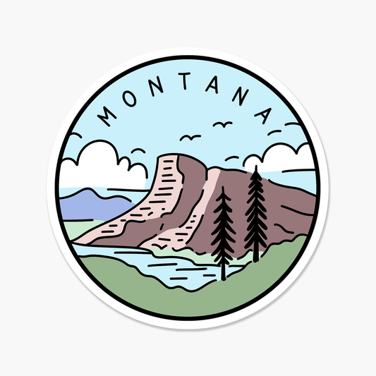Montana Illustrated US State 3 x 3 in - Travel Sticker - Footnotes Paper