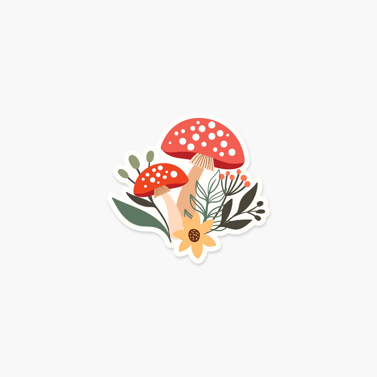 Mushrooms with Flowers - Cottagecore Sticker - Footnotes Paper