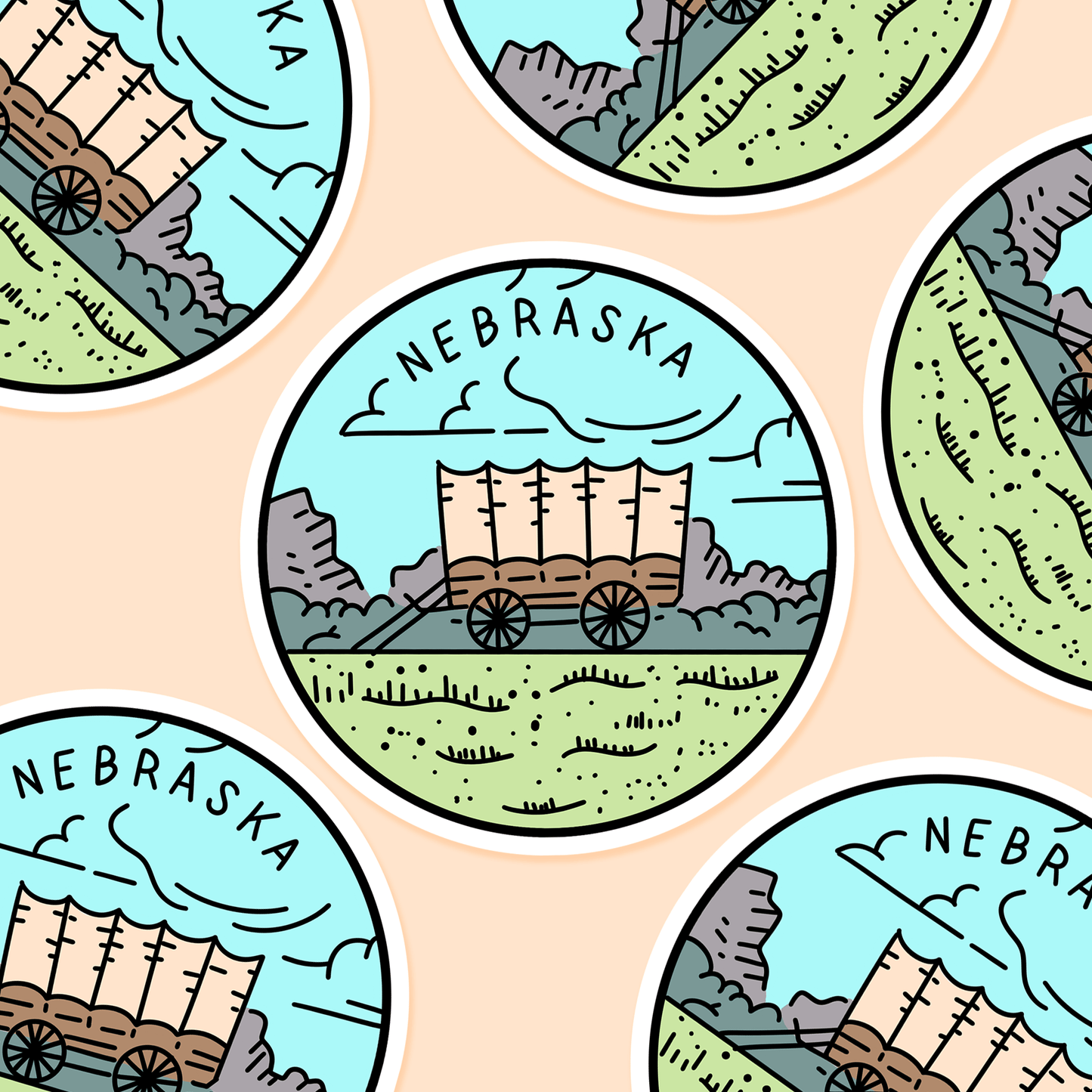 Nebraska Illustrated US State 3 x 3 in - Travel Sticker - Footnotes Paper