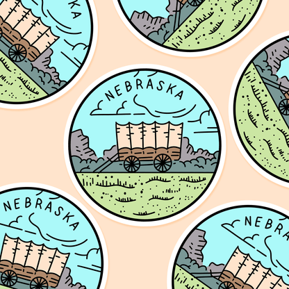 Nebraska Illustrated US State 3 x 3 in - Travel Sticker - Footnotes Paper