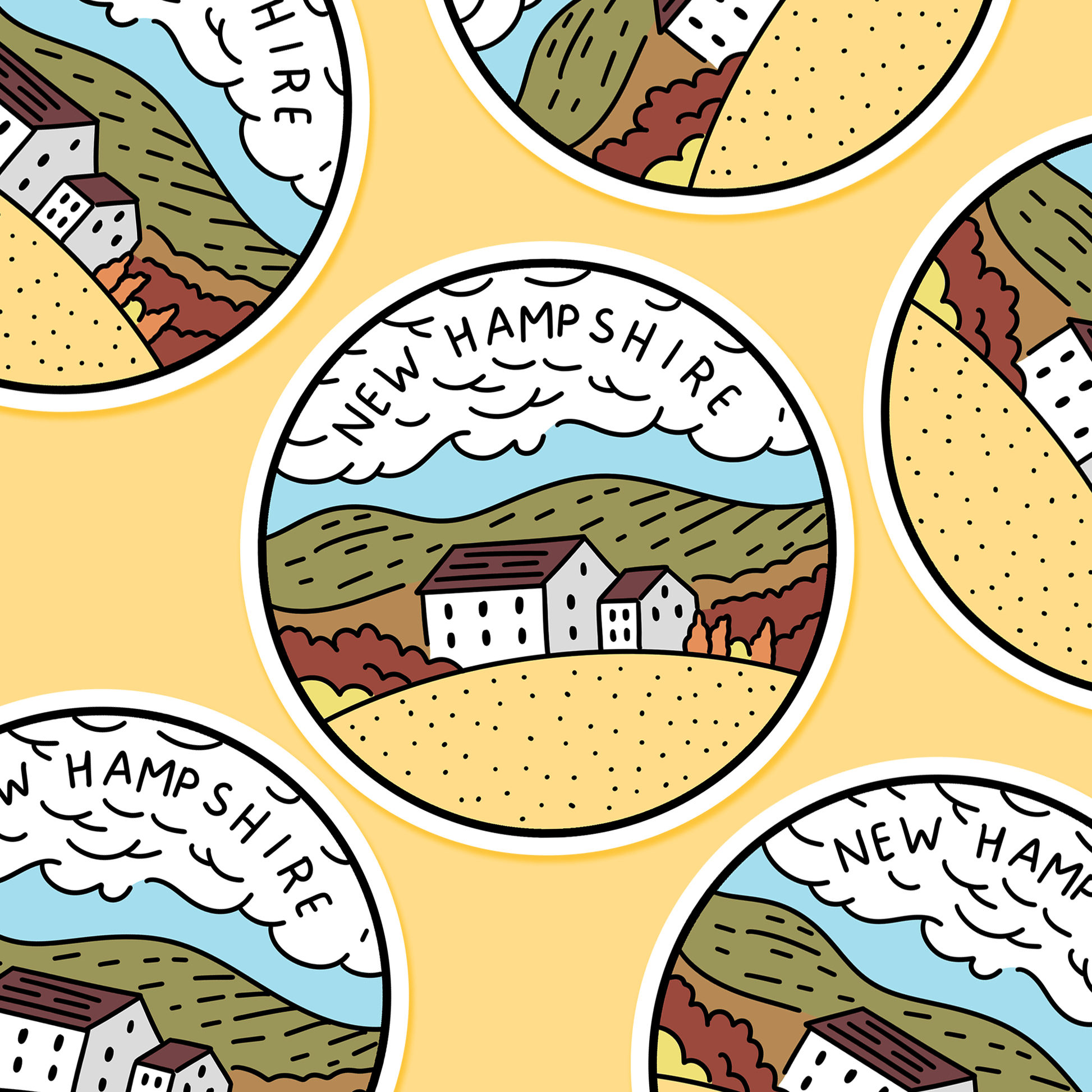 New Hampshire Illustrated US State 3 x 3 in - Travel Sticker - Footnotes Paper