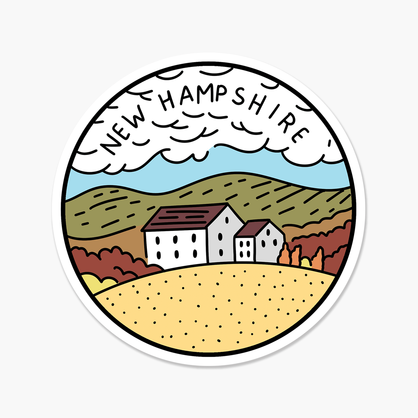 New Hampshire Illustrated US State 3 x 3 in - Travel Sticker - Footnotes Paper