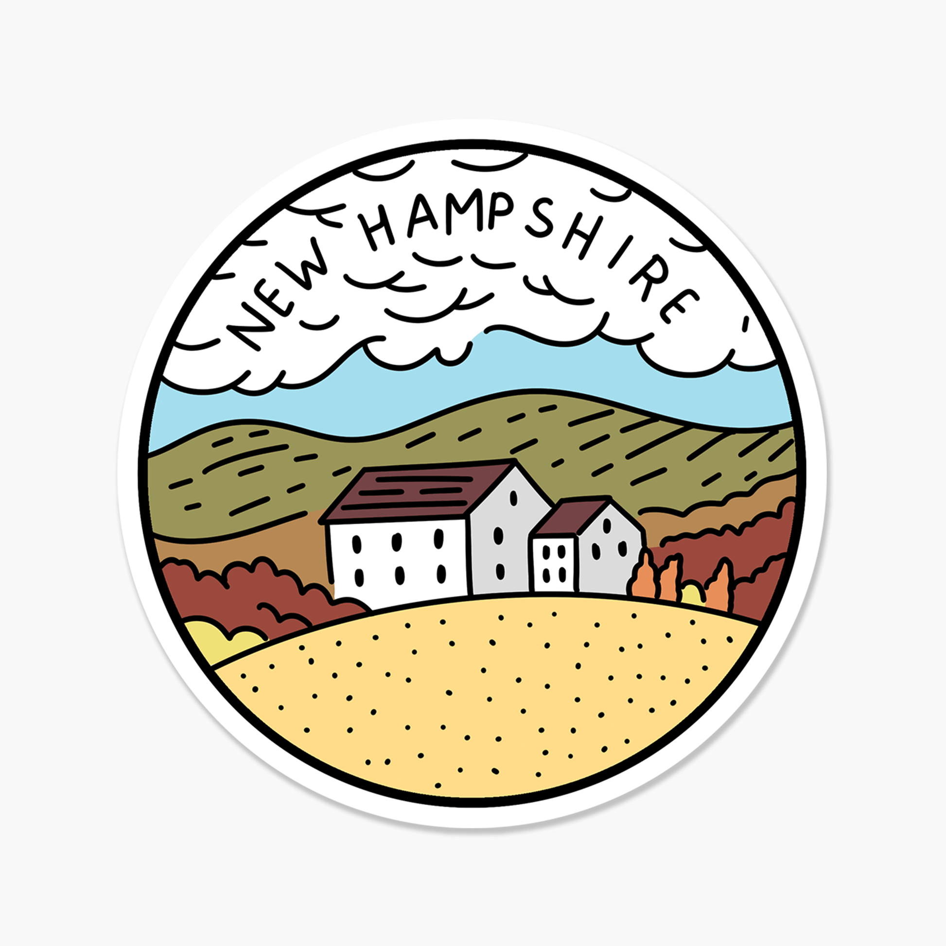 New Hampshire Illustrated US State 3 x 3 in - Travel Sticker - Footnotes Paper
