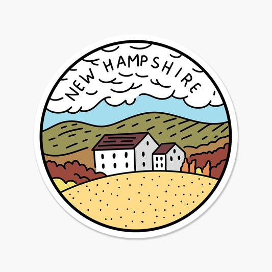 New Hampshire Illustrated US State 3 x 3 in - Travel Sticker - Footnotes Paper
