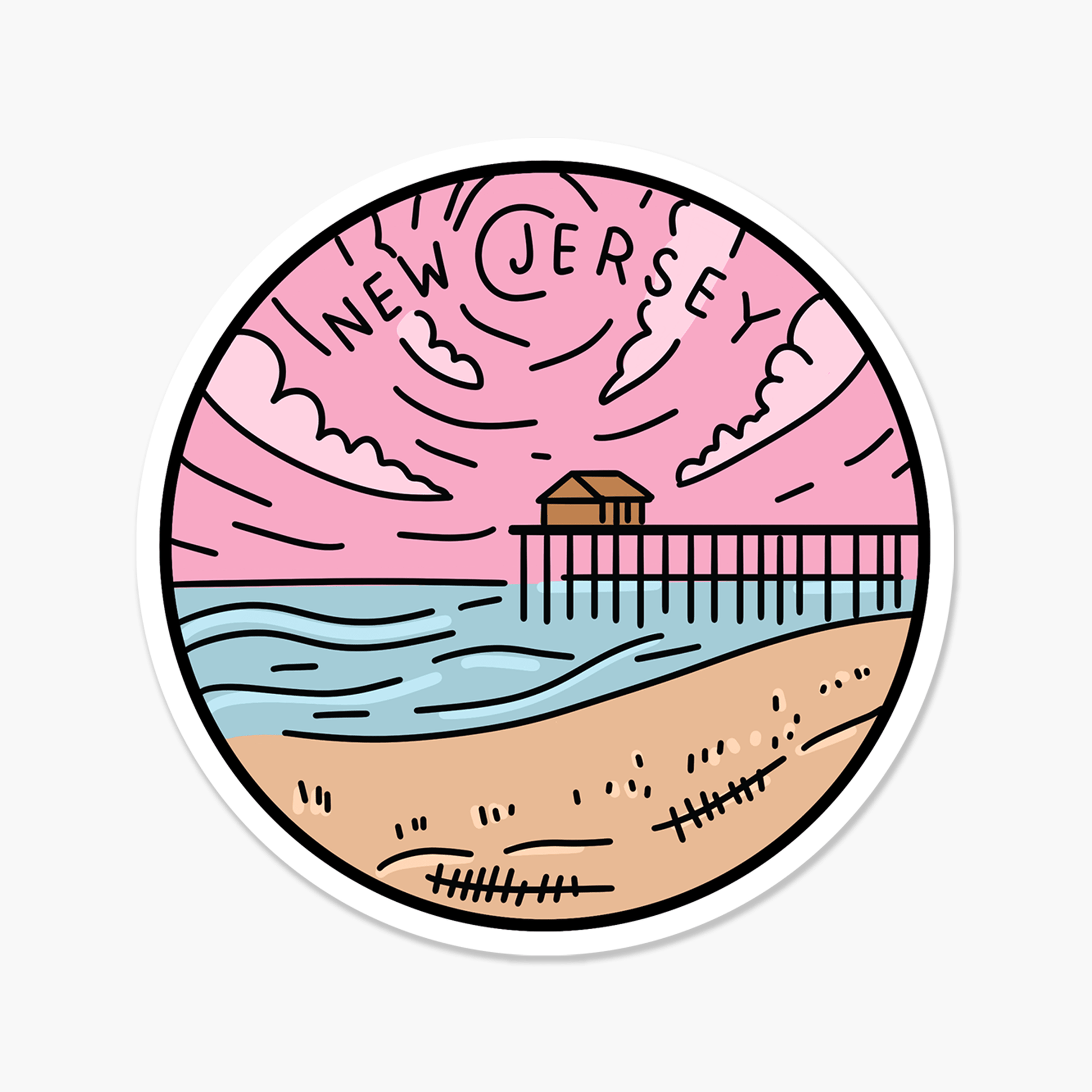 New Jersey Illustrated US State 3 x 3 in - Travel Sticker - Footnotes Paper