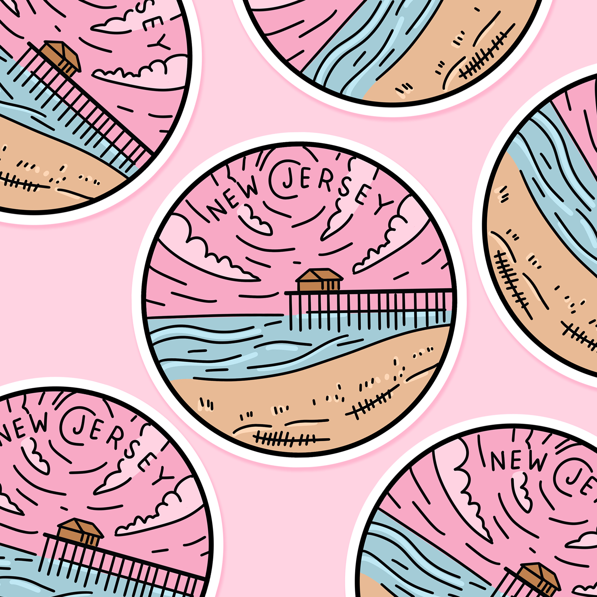 New Jersey Illustrated US State 3 x 3 in - Travel Sticker - Footnotes Paper