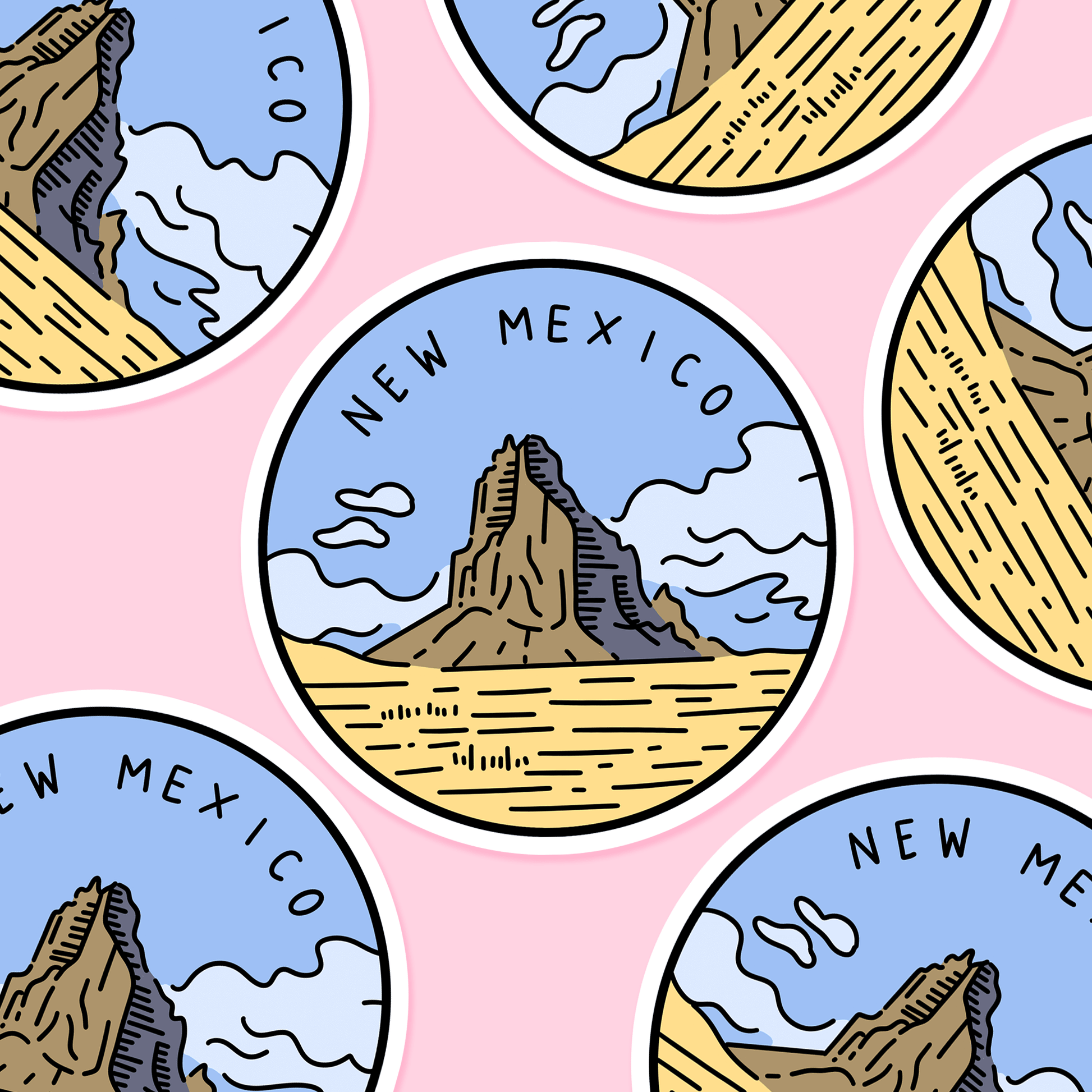 New Mexico Illustrated US State 3 x 3 in - Travel Sticker - Footnotes Paper