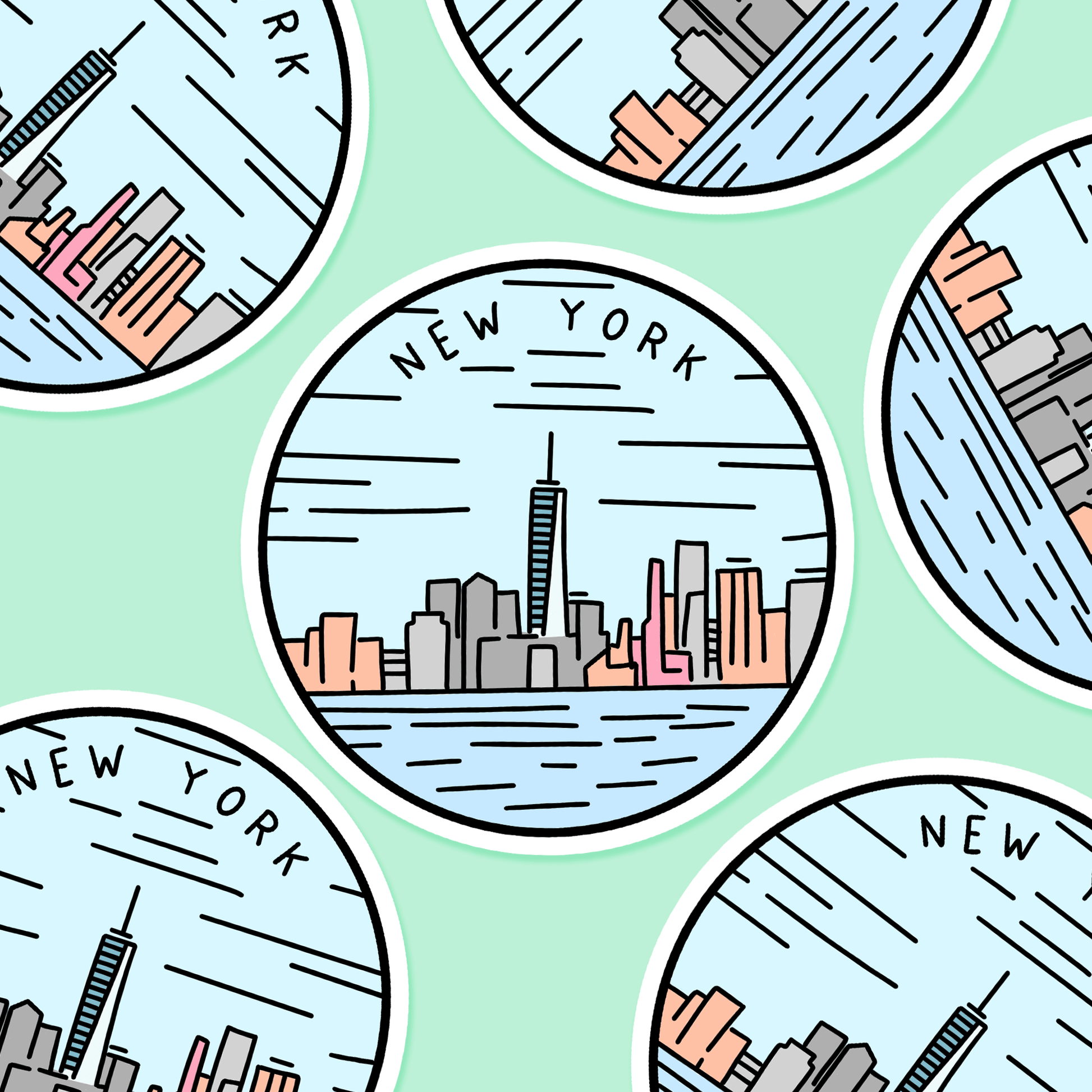 New York Illustrated US State 3 x 3 in - Travel Sticker - Footnotes Paper