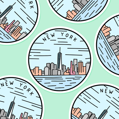 New York Illustrated US State 3 x 3 in - Travel Sticker - Footnotes Paper