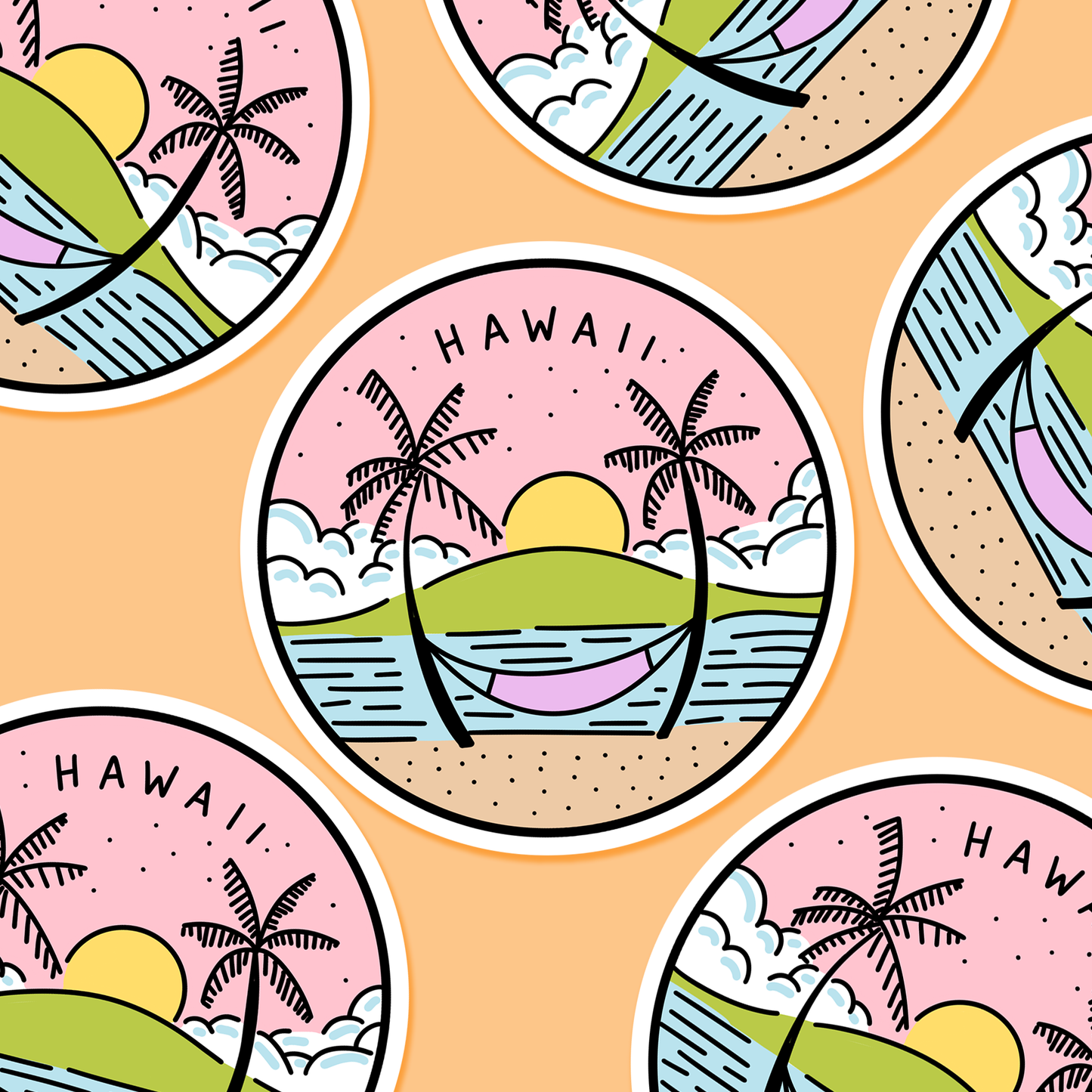 Hawaii Illustrated US State 3 x 3 in - Travel Sticker