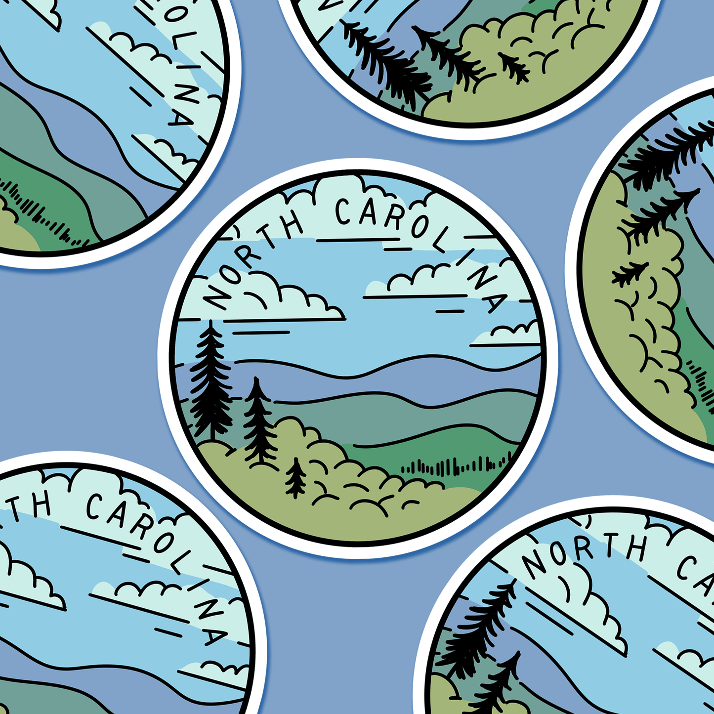 North Carolina Illustrated US State 3 x 3 in - Travel Sticker - Footnotes Paper