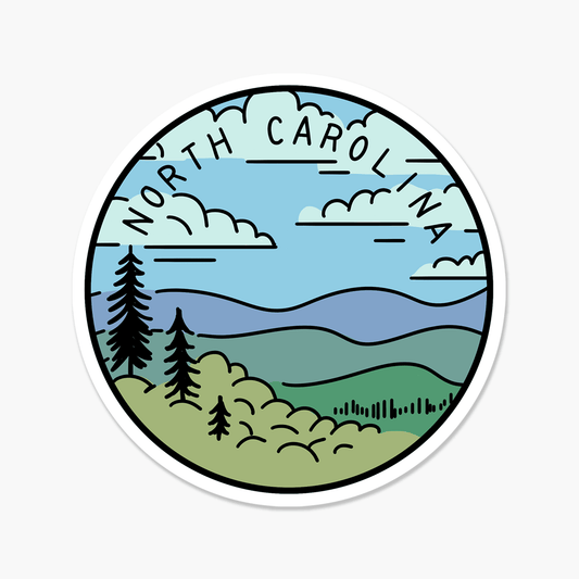 North Carolina Illustrated US State 3 x 3 in - Travel Sticker - Footnotes Paper