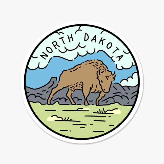 North Dakota Illustrated US State 3 x 3 in - Travel Sticker - Footnotes Paper
