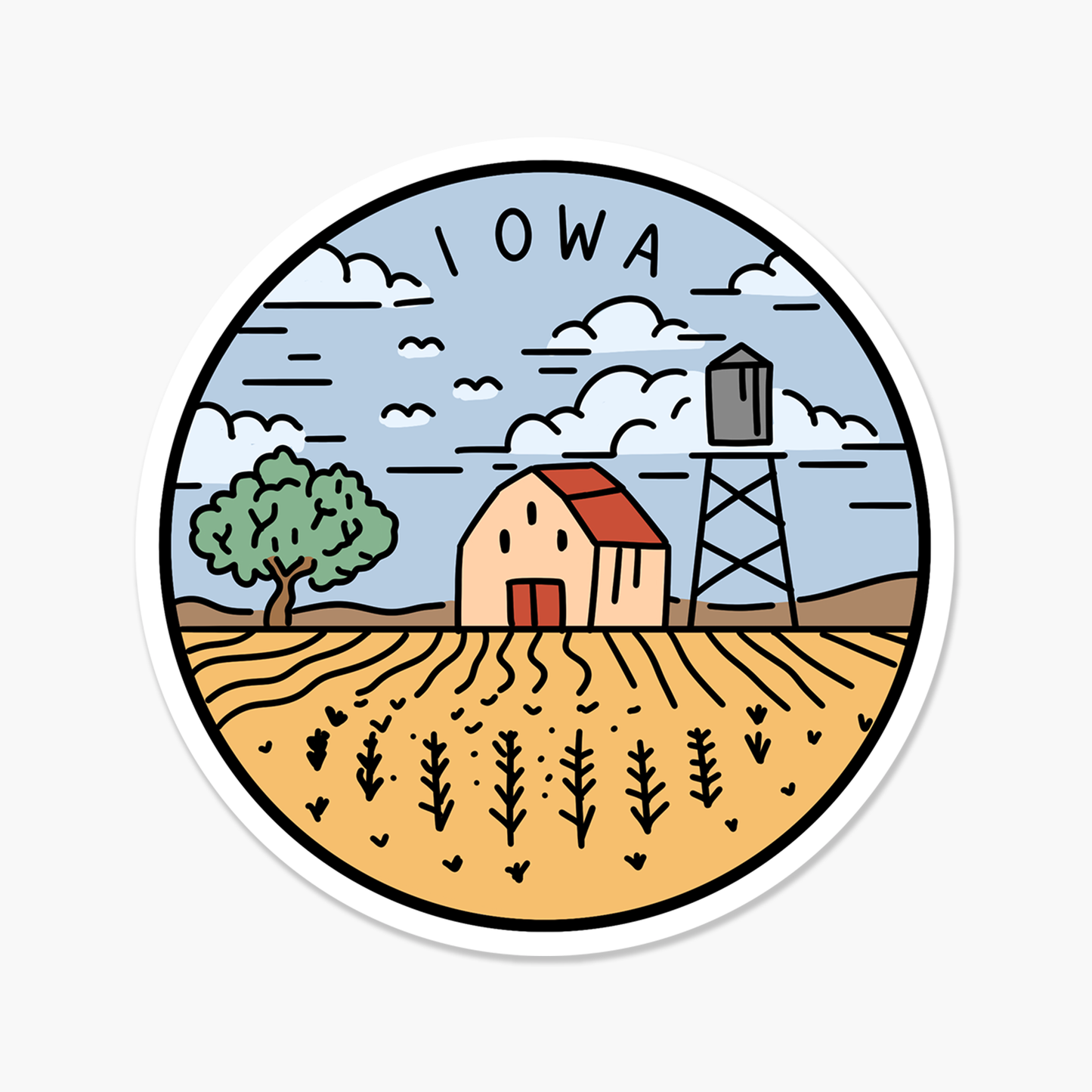 Iowa Illustrated US State Travel Sticker | Footnotes Paper