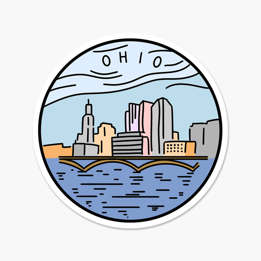Ohio Illustrated US State 3 x 3 in - Travel Sticker - Footnotes Paper
