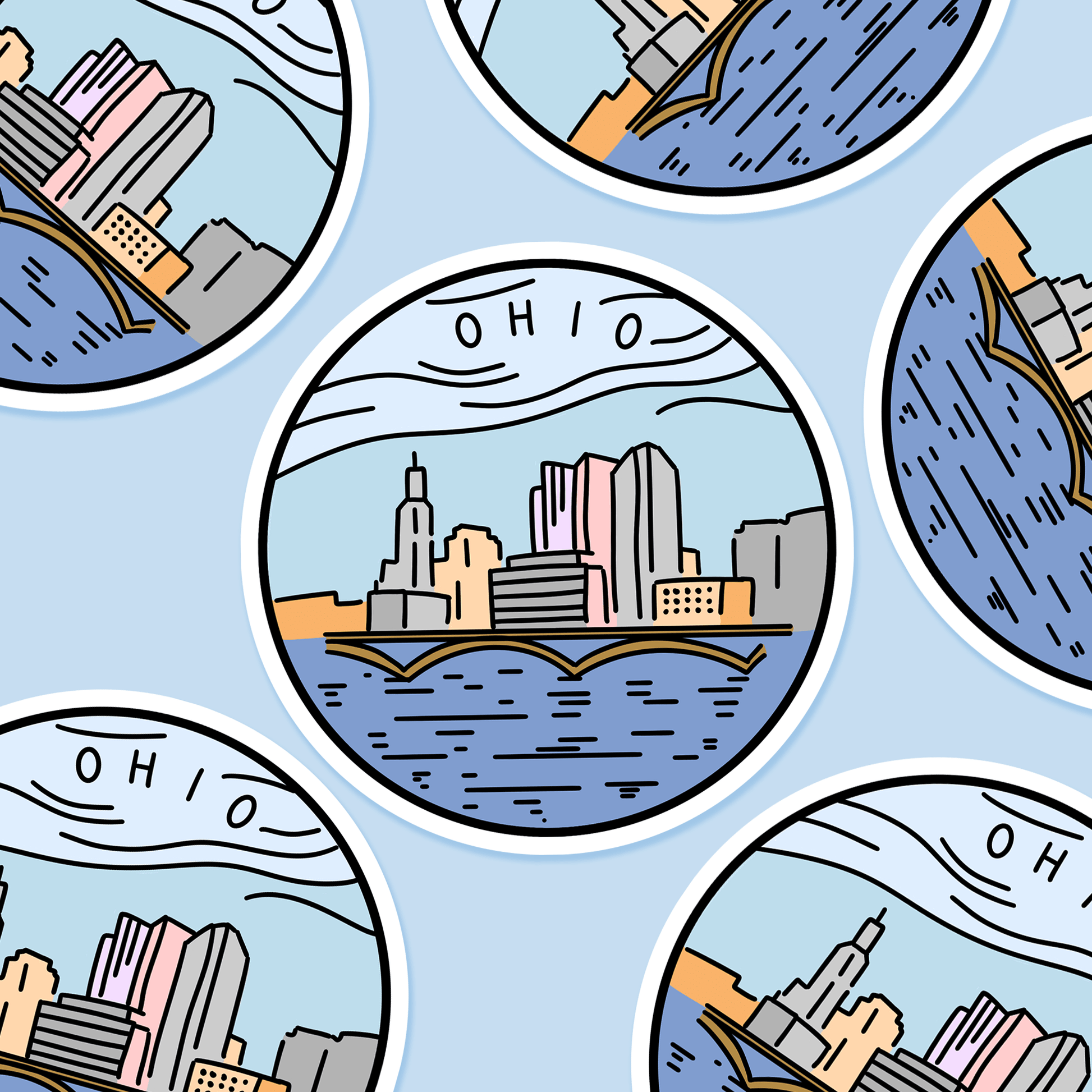 Ohio Illustrated US State 3 x 3 in - Travel Sticker - Footnotes Paper