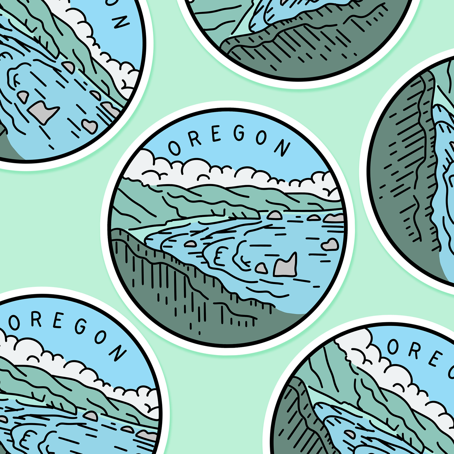 Oregon Illustrated US State 3 x 3 in - Travel Sticker - Footnotes Paper