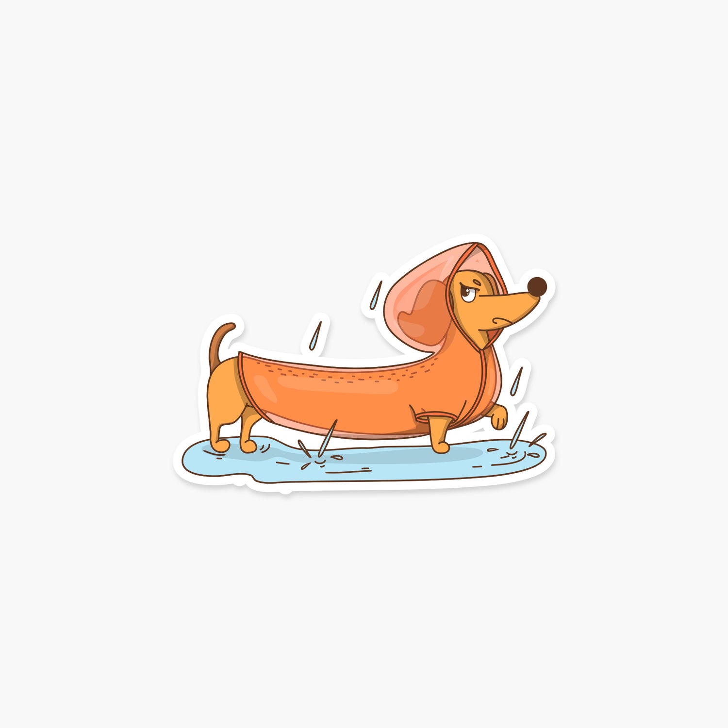 Disgruntled Dachshund Dog in a Raincoat - Animal Sticker | Footnotes Paper