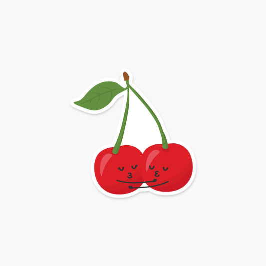 Pair of kissing cherries 3.25 x 3.1 in - Valentine's Day Sticker - Footnotes Paper