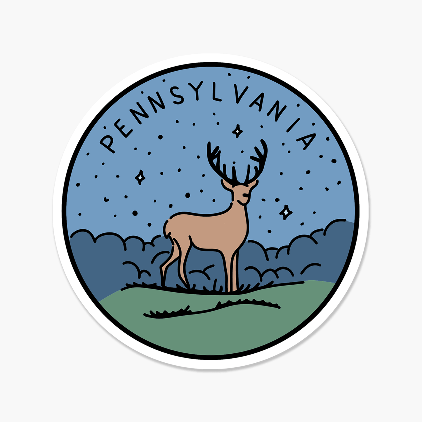 Pennsylvania Illustrated US State 3 x 3 in - Travel Sticker - Footnotes Paper