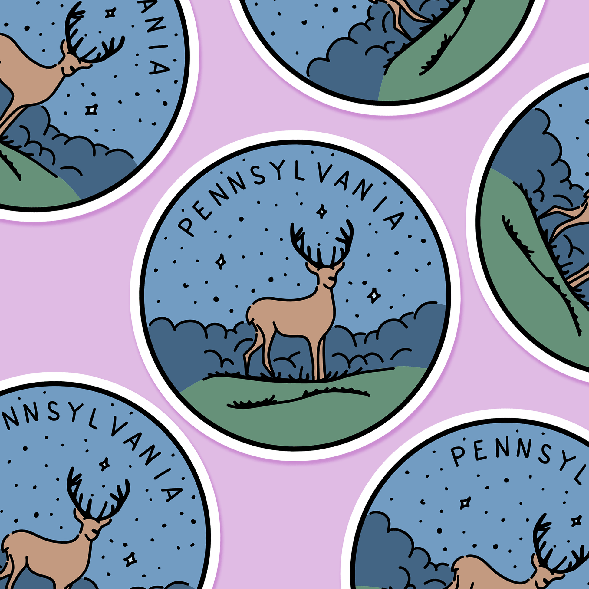 Pennsylvania Illustrated US State 3 x 3 in - Travel Sticker - Footnotes Paper