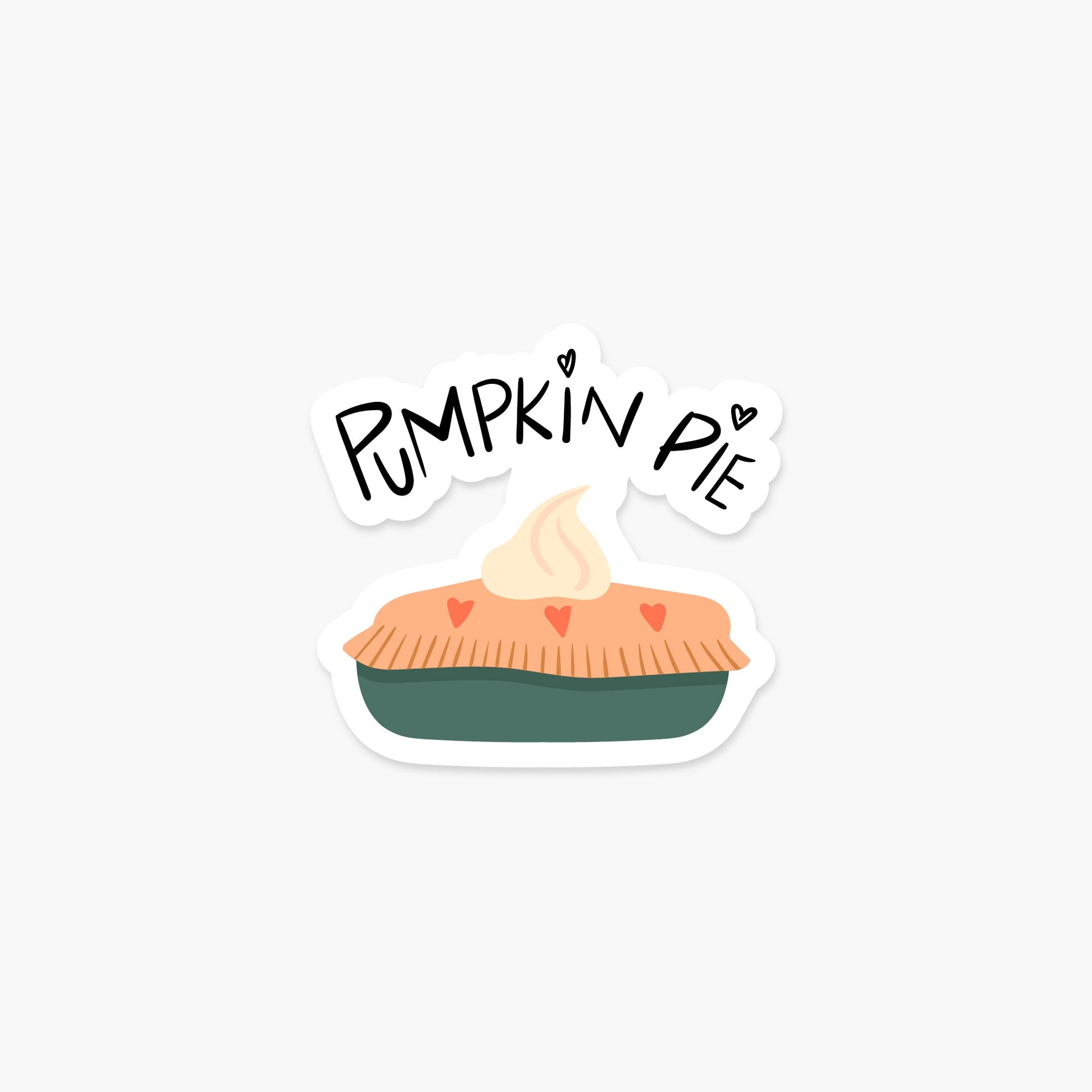 Pumpkin Pie with hearts 3 x 2.8 in - Fall & Autumn Sticker - Footnotes Paper
