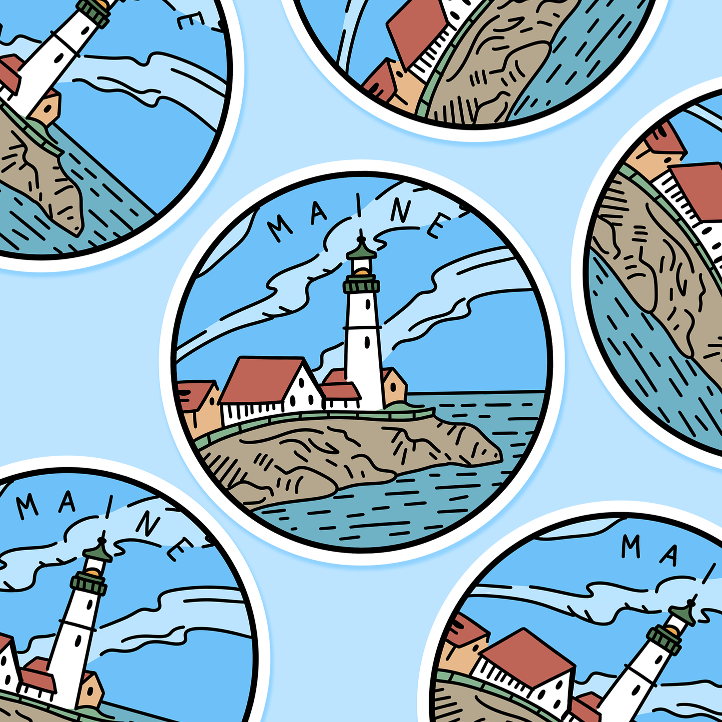 Maine Illustrated US State 3 x 3 in - Travel Sticker