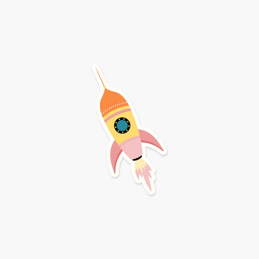 Rocketship A 3 x 2 in - Space Sticker - Footnotes Paper