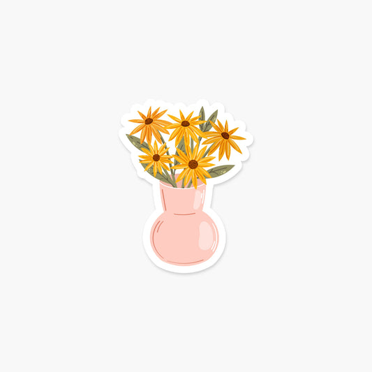 Rudbeckia Cone Flowers in a Pink Vase - Wildflower Sticker - Footnotes Paper
