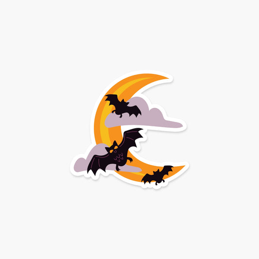 Spooky Moon with three bats 3.2 x 3.2 in - Halloween Sticker - Footnotes Paper