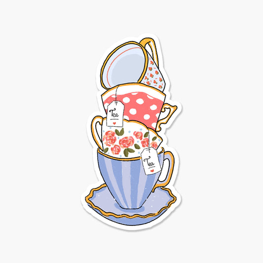 Stack of Tea Cups 3 x 3 in - Everyday Sticker - Footnotes Paper