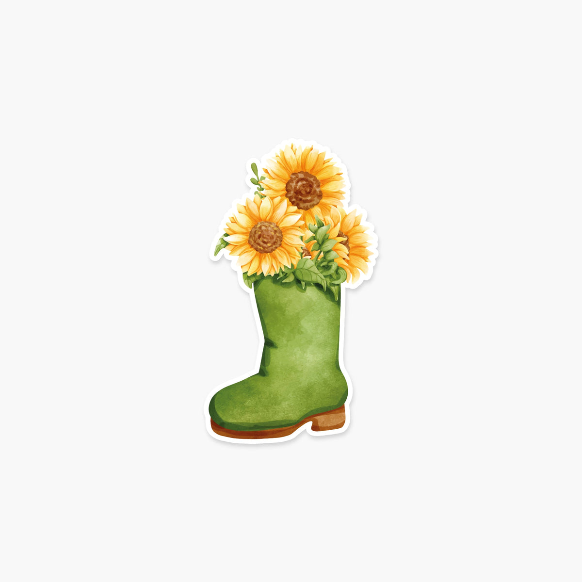 Sunflowers in a Green Gardening Boot – Floral Sticker - Footnotes Paper