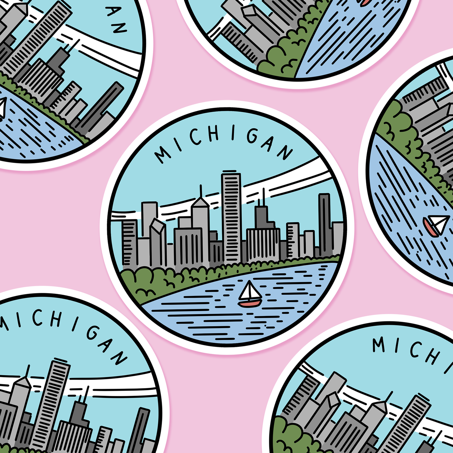 Michigan Illustrated US State 3 x 3 in - Travel Sticker