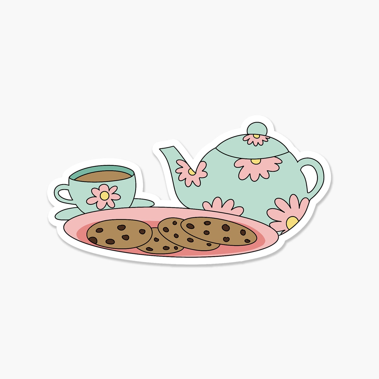 Teapot, Tea cup and cookies 3 x 3 in - Everyday Sticker - Footnotes Paper