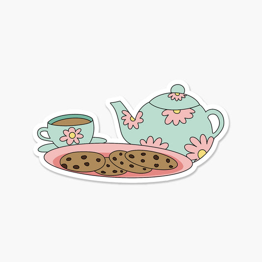 Teapot, Tea cup and cookies 3 x 3 in - Everyday Sticker - Footnotes Paper