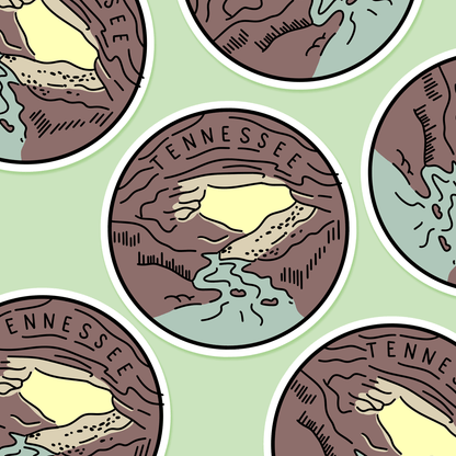Tennessee Illustrated US State 3 x 3 in - Travel Sticker - Footnotes Paper
