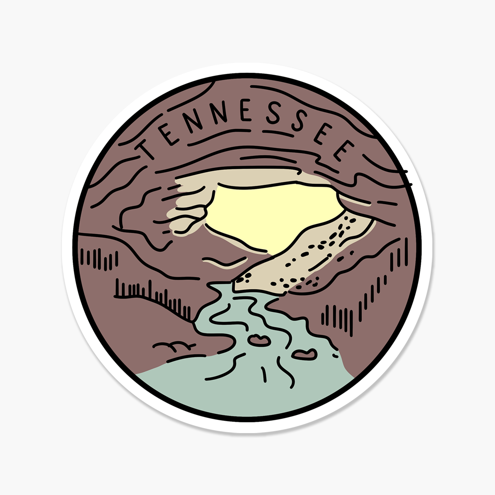 Tennessee Illustrated US State 3 x 3 in - Travel Sticker - Footnotes Paper