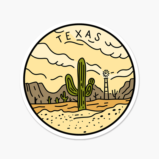 Texas Illustrated US State 3 x 3 in - Travel Sticker - Footnotes Paper