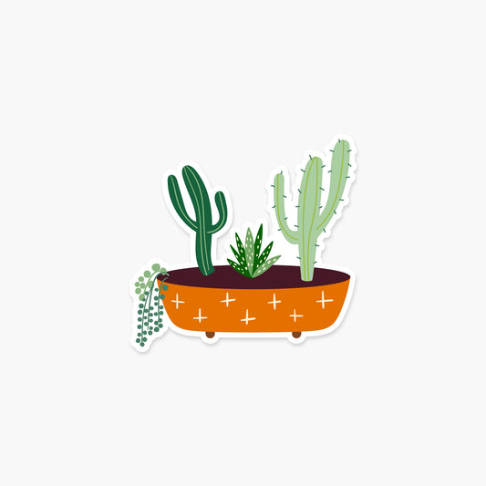 Three cacti in a dish 3.25 x 3.1 in - Plant Sticker - Footnotes Paper