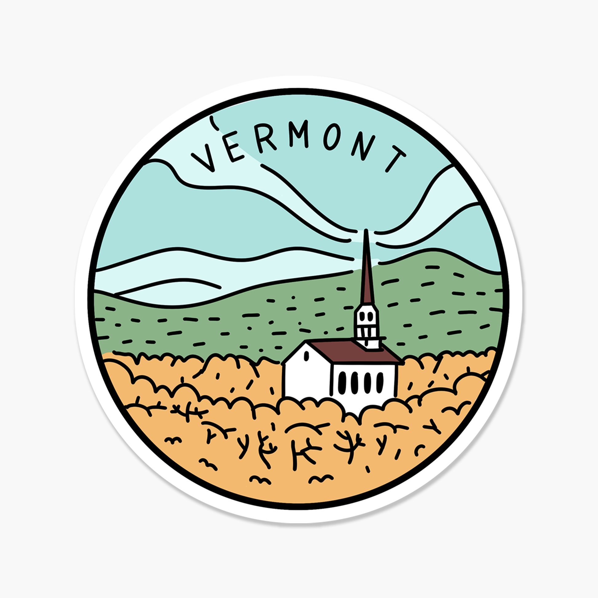 Vermont Illustrated US State 3 x 3 in - Travel Sticker - Footnotes Paper