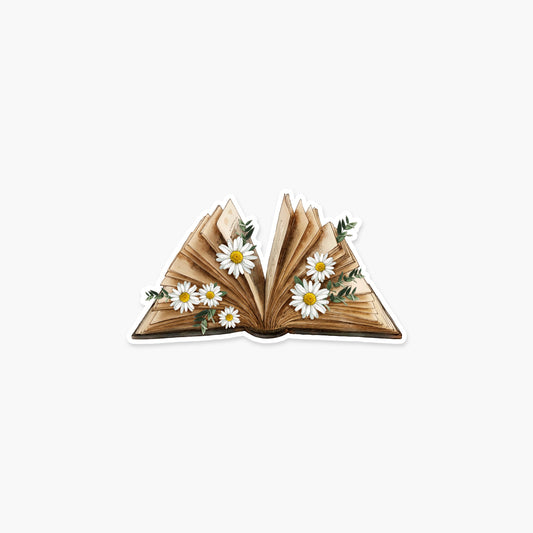 Vintage Book with Daisies - Bookish Sticker - Footnotes Paper