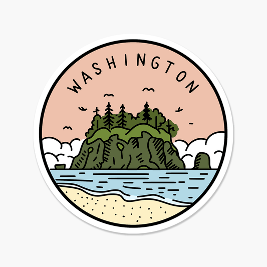 Washington Illustrated US State 3 x 3 in - Travel Sticker - Footnotes Paper