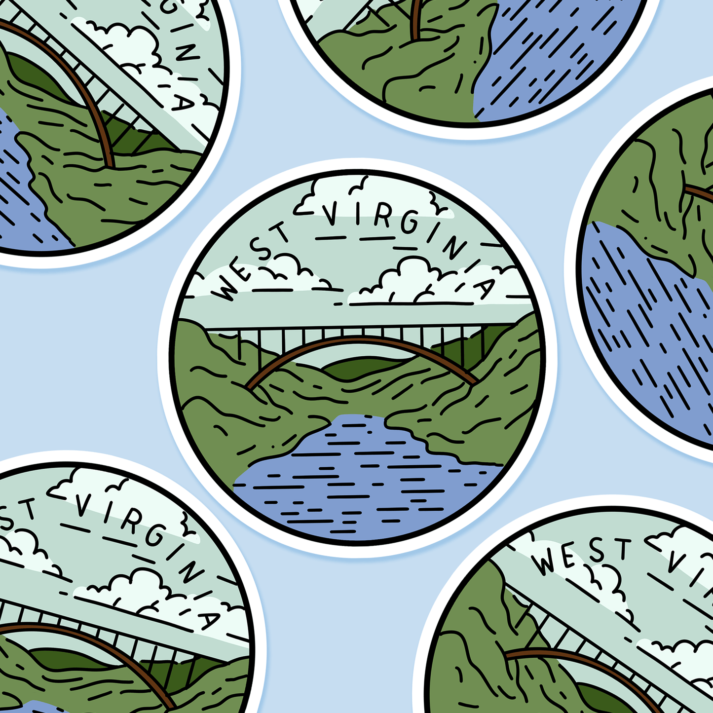 West Virginia Illustrated US State 3 x 3 in - Travel Sticker - Footnotes Paper